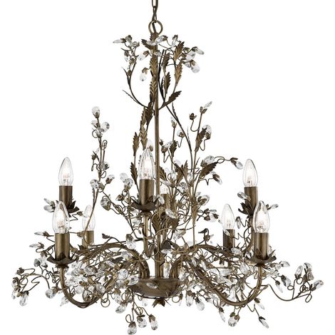 Searchlight Almandite - Lampadario a 8 luci con foglie floreali in oro marrone, E14 (1/5)