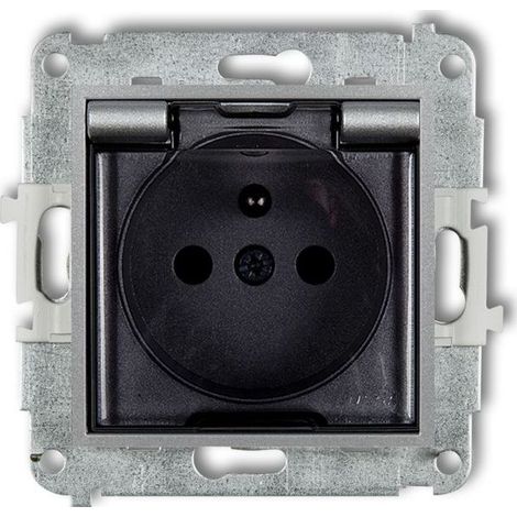 Mini enchufe antisalpicaduras IP44 con obturadores, tapa ahumada, color plata metalizado 7MGPB-1zdp