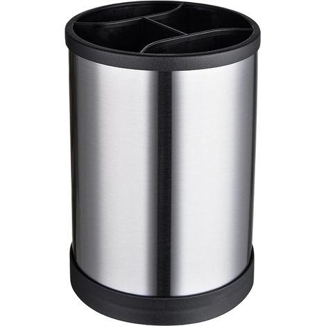 Portautensili Girevole in Acciaio Inossidabile, Organizzatore per Posate e Cucchiai da Cucina a 360° con Scomparti, Antiscivolo sul Piano di Lavoro, 12 x 12 x 17 cm (Nero) (1/4)