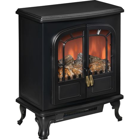 Homcom – Cheminée électrique poêle néo-rétro 1000/2000 W – Verre trempé – Luminosité LED réglable – Acier ABS noir – Pour 20-25 m² (1/5)