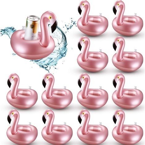 12 Pièces Porte-Boisson Gonflable Flamingo Flotteurs de Boissons Gonflables Réutilisables Mignon Animal Tasse Dessous de Verre Piscine Porte-Gobelets pour la Fête de Natation d'été