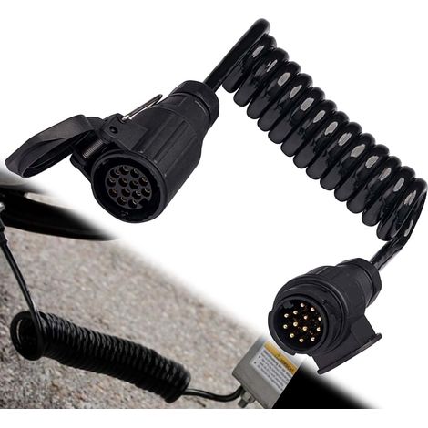 Rallonge de remorque 13 broches adaptateur : adaptateur de remorque de 2 m câble d'extension spirale avec prise de remorque 13 broches pour voiture, camion, camping-car, caravane (noir) (1/5)