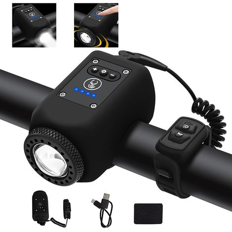 Clacson elettronico per bicicletta con luce, mini campanello per bicicletta elettrica con 6 suoni, faro ricaricabile tramite USB-C, volume regolabile/4 modalità di illuminazione/resistente all'acqua (1/5)