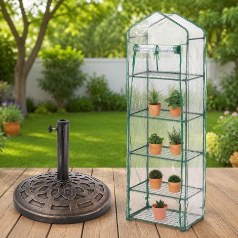 Set base per giardino da balcone (2 pezzi) – Serra in pellicola di PVC e supporto per ombrellone da 14 kg (1/5)