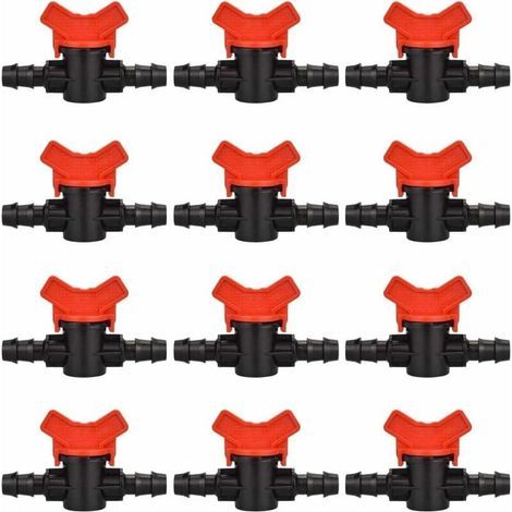 12 PCS Robinet de Jardin pour Tuyau, Tuyau Vanne d'irrigation 16 16mm Robinet d'arrêt raccord en Plastique pour Le contrôle extérieur de la vanne d'eau de Jardin (Noir + Rouge) (1/5)