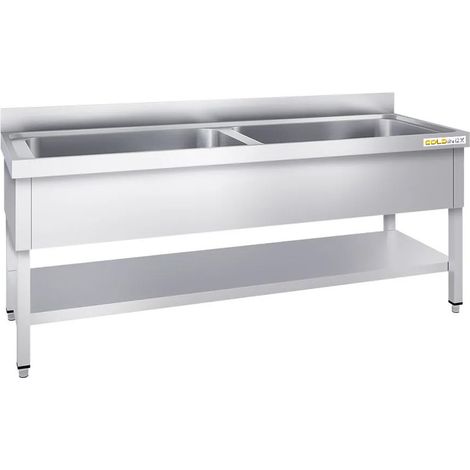 Plonge inox grande cuve 2000x700mm avec 2 bacs PREMIUM - GOLDINOX (1/3)