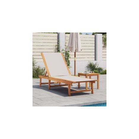 Chaise longue gris bois d'acacia solide et textilène (1/5)