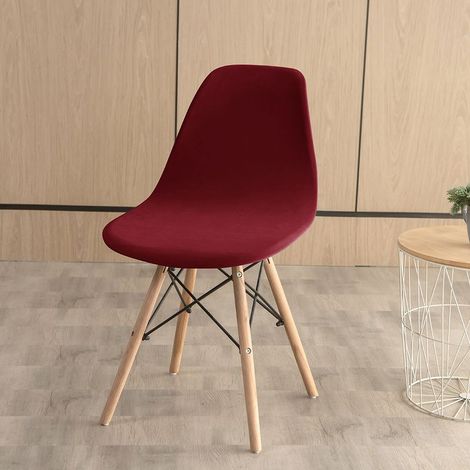 Housse de chaise Eames en velours argenté stretch – Housse élastique pour fauteuil coquille avec dossier intégré – Couleur unie bordeaux
