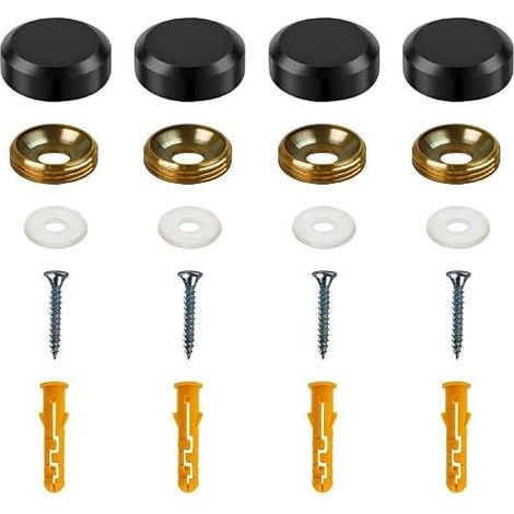 4 Pièces Vis de Miroir avec Cache Vis Noir, Fixations en Alliage de Zinc 22 mm et Couvres Décoratifs, Accessoires D'installation Inclus pour Miroir, Meuble de Salle de Bain, Armoire et Verre (1/5)