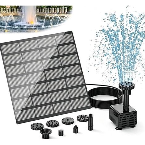 Fontaine solaire à 8 buses, jeu d'eau écologique, décoration aquatique jusqu'à 60 cm, petite fontaine 11 x 11 cm, pompe à eau solaire pour usage extérieur (1/5)