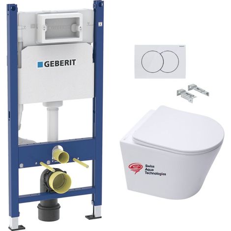 Pack WC Bastidor Geberit + Inodoro suspendido SAT Infinitio sin brida + Placa blanca (INFINITIOGEB3-DE)