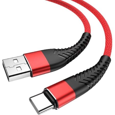 Câble USB-C de 1 m, USB-A vers Type-C, câble de charge rapide en nylon tressé durable, compatible avec tous les téléphones et smartphones avec connecteur USB-C (rouge)