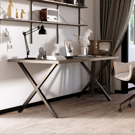 Juego de 2 patas de mesa en forma de cruz, 70 x 72 cm, diseño industrial, para mesa de centro o mesita de noche, color negro. (1/5)