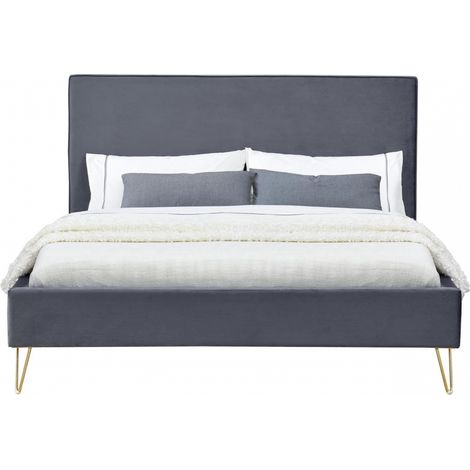 Struttura letto in velluto grigio e ottone 140x190 cm RIVERSIDE