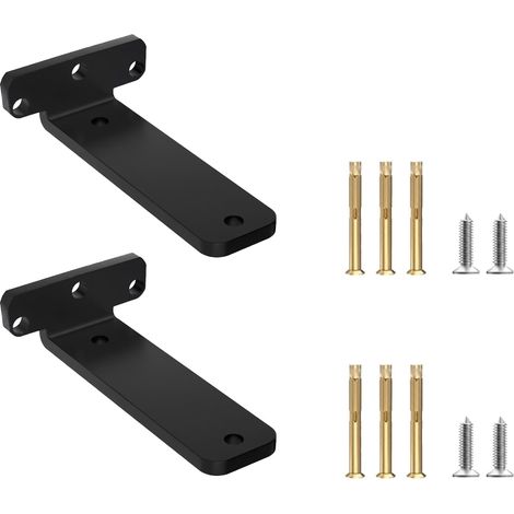 Lot de 2 équerres étagère murale 15 cm, noir, fixation invisible (1/5)
