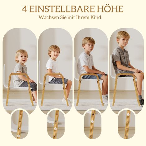 Lot de 2 chaises enfant en bois blanc, réglable en hauteur, antidérapant, pour 3-9 ans (1/5)