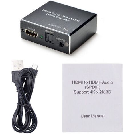 Extracteur Audio HDMI 4K vers HDMI + Sortie Optique SPDIF et Jack 3,5 mm – Compatible TV, Projecteur, Ampli (1/4)