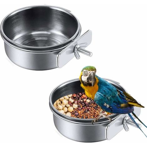 Ensemble mangeoire et abreuvoir pour perroquet en acier inoxydable, robuste et durable, un accessoire fonctionnel pour les soins quotidiens des oiseaux.-AquaForge (1/5)