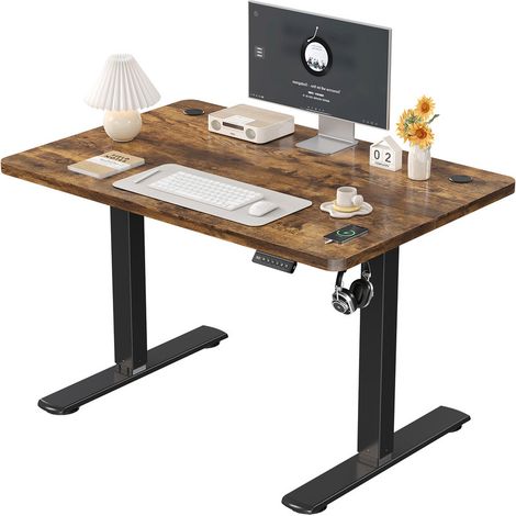 DEVOKO Höhenverstellbarer Stehtisch, 100 x 60 cm, Stehtisch, Schreibtisch mit Splice Board, Schwarzer Rahmen/Rostbraune Platte (1/5)