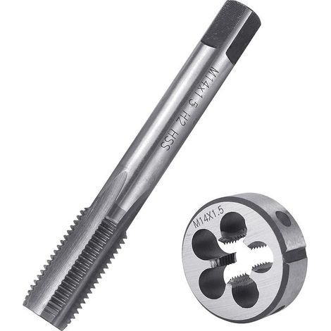 M14 X 1,5MM Jeu de Tarauds et Filières à Filetage Métrique, M14 X 1,5MM Kit de Taraudage et Filetage HSS Tarauds à Main Droite Filetage, pour Filetage Tapotement Réparation (1/5)