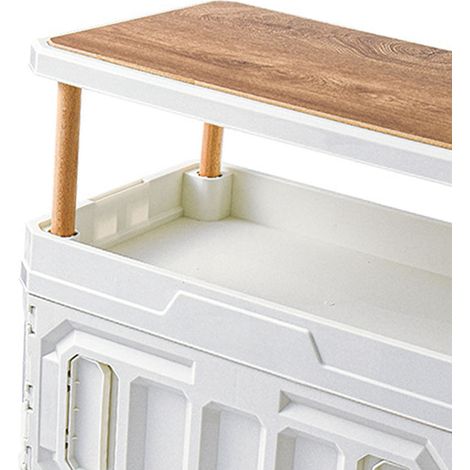 Caisse de camping empilable, grande capacité, boîte de rangement en plastique à trois couches avec couvercle en bois, 95 litres, beige. (1/5)
