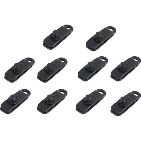 Confezione da 10 clip per teloni, fibbie, clip di fissaggio per coperture, tende da sole, campeggio, camper, auto, piscine, plastica nera, 8,5x2,6x2,8 cm (1/5)