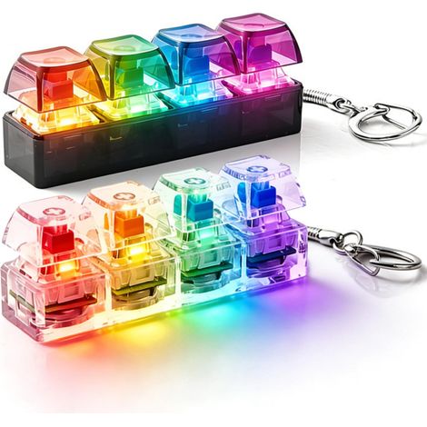 Clavier Anti-Stress - Clavier Fidget Avec Effet LED - Son Mécanique Cliquetant - Design Transparent - Porte-Clés Inclus