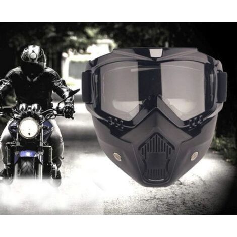 Masque de Lunettes de Moto avec Masque Amovible, Masque de Motocross pour Motos avec Lunettes Amovibles et Filtre à Bouche pour Casques Vintage (Monture Noire, Verres Gris) (1/5)
