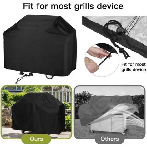 Housse de barbecue 80×61×100 cm en nylon enduit PVC, anti-UV, imperméable et antipoussière, équipée d'un cordon de serrage. (1/4)