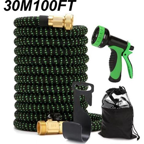 Tuyau d arrosage extensible lot de 1 30 m vert avec pistolet à 10 fonctions anti nœuds pour arrosage du jardin nettoyage extérieur et lavage de voiture (1/5)