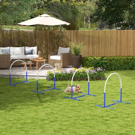 Agility-Set pour chiens, entraînement canin, 4 arcs, pour débutants, avec sac de transport, bleu et blanc, 88 x 64 x 95 cm (1/5)