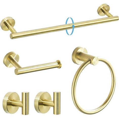 Juego de cinco accesorios de baño de acero inoxidable con acabado dorado (para montaje en pared de 61 cm). (1/5)