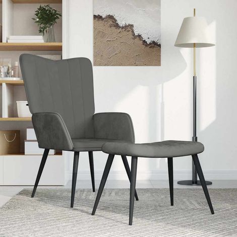 Relaxsessel mit Hocker Dunkelgrau Samt