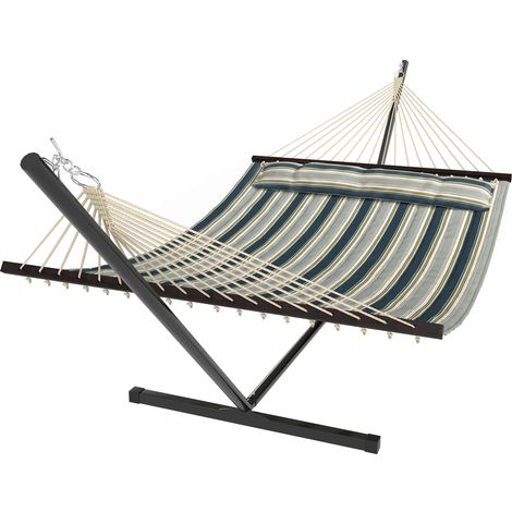 Hamac sur pied 353 cm, hamac avec support acier avec coussin amovible et barres d'écartement, vert idéal pour aménager votre terrasse, balcon ou jardin, alliant confort et durabilité pour vos momen... (1/5)