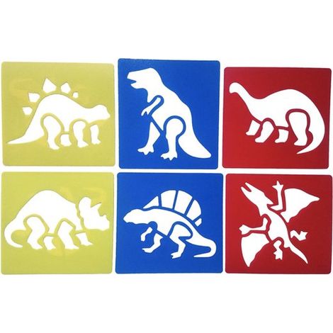Lot de 6 pochoirs de dessin dinosaures - Stégosaure, T-rex, Diplodocus, Tricératops, Lambéosaure, Ptéranodon - Cadeau créatif enfant (1/5)