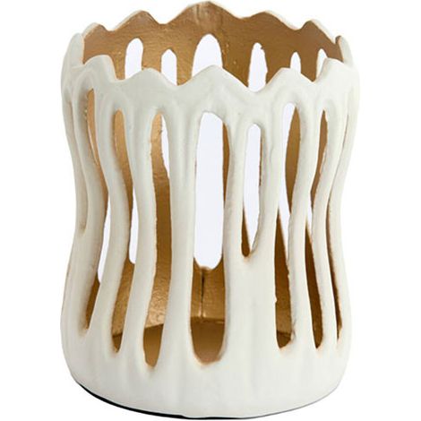 Grand bougeoir Tivoli métal blanc doré 13x13x16cm (1/2)