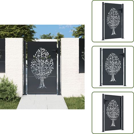 Puerta de acero - vidaXL Puerta de jardín acero gris antracita diseño árbol 100x150 cm - Puerta galvanizada