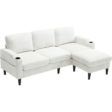 4-Sitzer-Sofa aus beigem Chenille mit Stauraumhocker, Becherhaltern und Seitentaschen (1/5)