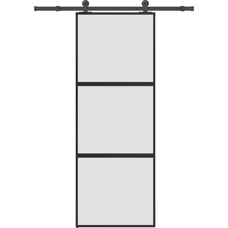 Schiebetür mit Beschlag 76x205 cm Hartglas & Aluminium