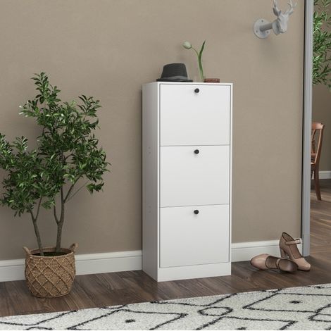 Mueble zapatero de 3 puertas abatibles, 12 pares, 47 x 28 x 115 cm, blanco HAVRYA (1/5)