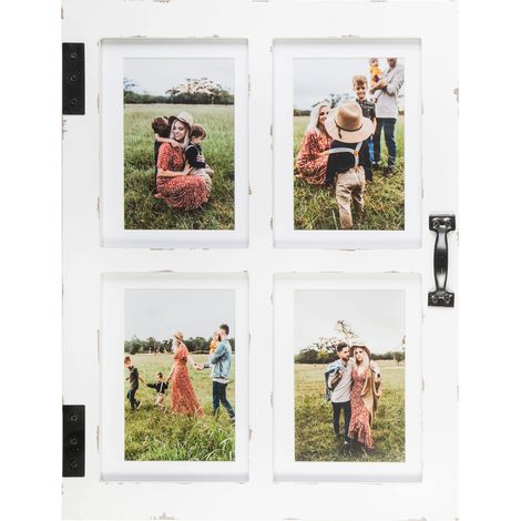 Cadres photo de ferme pour 4 photos, 10 x 15 cm avec passe-partout ou cadre photo de 12,7 x 17,8 cm, cadre de collage pour photos de 10 x 15 cm (blanc) (1/5)