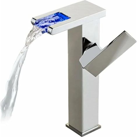 Robinet Lavabo LED Haut Cascade Salle De BainModerne Design Mitigeur LavaboEau Chaude Et Froide Disponible3 Changements De C 3 Laiton (1/4)