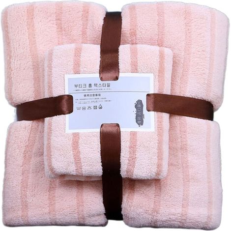 Serviette De Bain - Serviette De Cuisine - 35 X 75 Cm + 70 X 140 Cm - Fleece Corail - Pour Salle De Bain Cuisine Plage Spa Hotel - 2 Pièces (1/5)