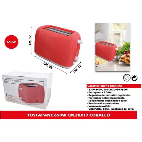 Tostapane Elettrico Automatico Vintage Colore Corallo 750 Watt Emma