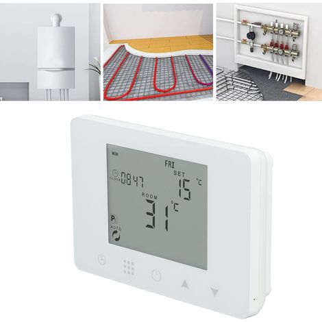 Thermostat d'intérieur sans fil HY09RF, contrôleur de température de chauffage électrique programmable intelligent sans fil RF, adapté aux chaudières à gaz et aux systèmes de chauffage au sol à eau. (1/5)