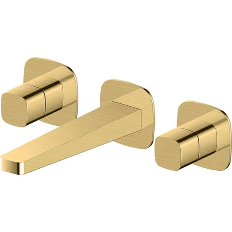 RAK Petit Square Brushed Gold Wall Mounted 3 Tap Hole Basin Mixer Tap - RAKPES3010G (1/2)