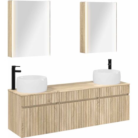 Ensemble d'armoire de salle de bain 5 pcs Chêne Sonoma vidaXL (1/5)