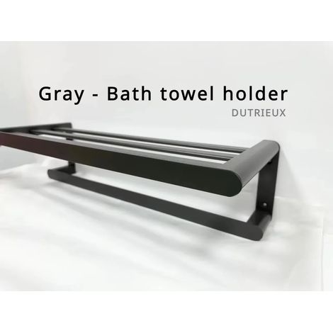 (Gris A) Porte-serviettes et étagère plats en aluminium spatial double couche, accessoire de salle de bain, porte-serviettes à double barre (1/5)