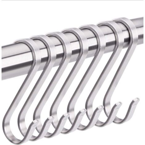 S-Hooks, 10 stainless steel S-shaped hooks for hanging tools, used in the kitchen, bathroom, and garden. (1/5)