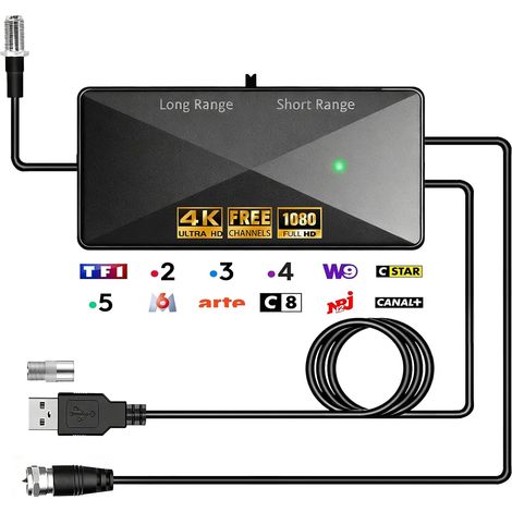 Amplificateur Antenne TV, Alimenté par USB, Gain 25dB, Booster de Signal pour TNT/DVB-T2, Compatible Antenne Intérieure et Extérieure, Amélioration de Réception (Black) (1/5)